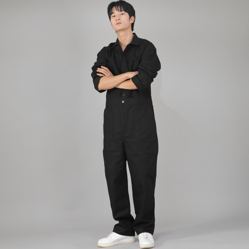센터버튼앤집업 테이퍼드 점프슈트 CBZ-505 블랙