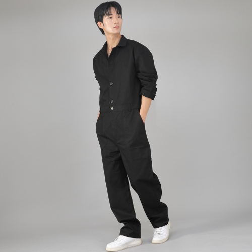 센터버튼앤집업 테이퍼드 점프슈트 CBZ-505 블랙