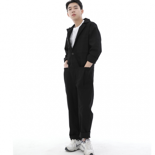 오버라운드 테이퍼드 카고 점프슈트 OT-502C 블랙