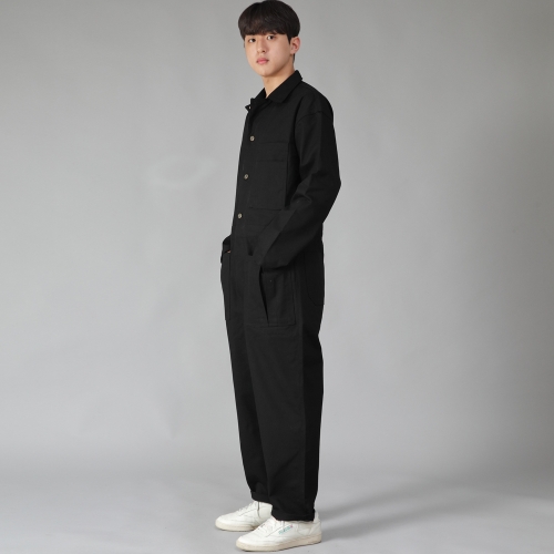오버라운드 테이퍼드 카고 점프슈트 OT-502C 블랙 B캔톤버튼