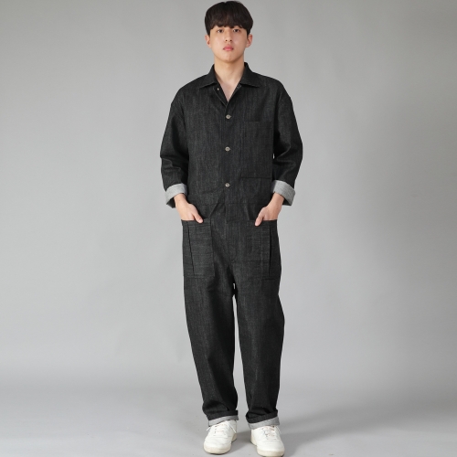 오버라운드 테이퍼드 카고 점프슈트 OT-502C 데님 블랙 BKS