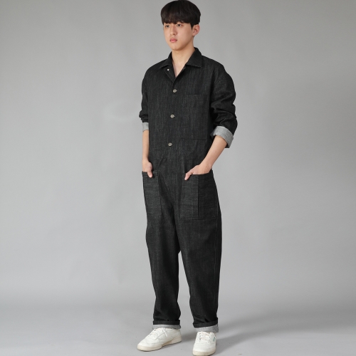 오버라운드 테이퍼드 카고 점프슈트 OT-502C 데님 블랙 BKS