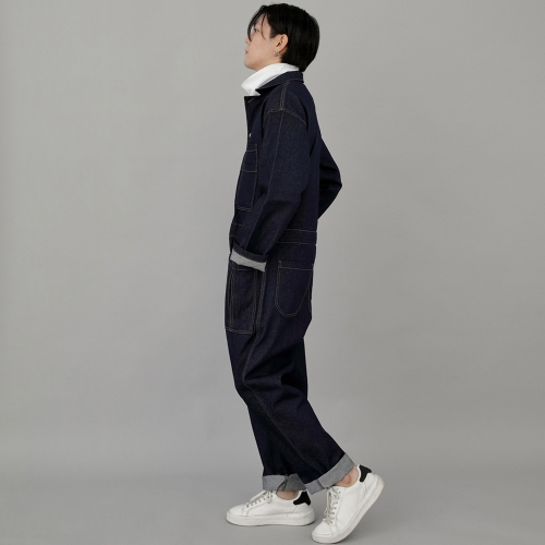 오버라운드 테이퍼드 카고 점프슈트 OT-502C 데님 인디고