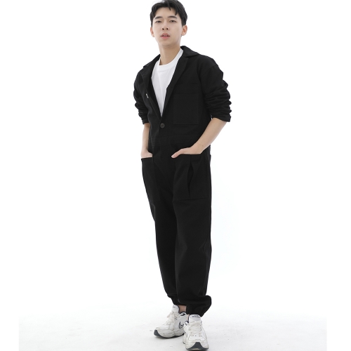 오버라운드 테이퍼드 카고조거 점프슈트 OT-502CJ 블랙