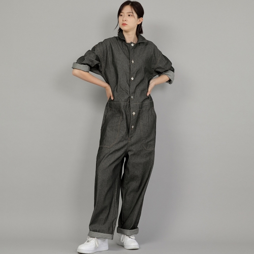 오버라운드 퍼티그 점프슈트 OF-501 데님 그레이블랙