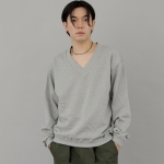 볼드 브이넥 무지 스웨트셔츠 BVN-801 그레이