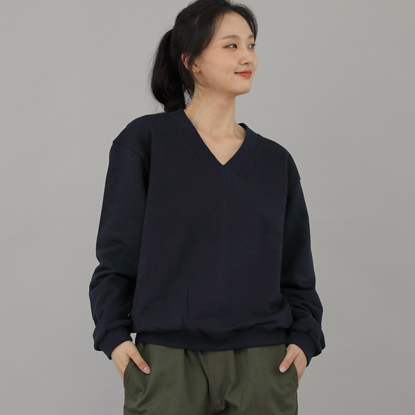 볼드 브이넥 무지 스웨트셔츠 BVN-801 네이비