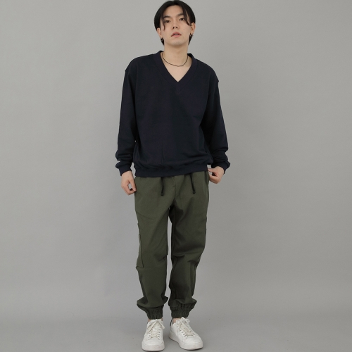 볼드 브이넥 무지 스웨트셔츠 BVN-801 네이비
