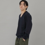 볼드 브이넥 무지 스웨트셔츠 BVN-801 네이비