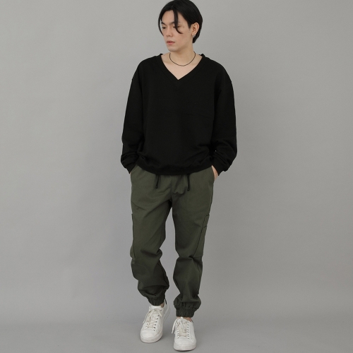 볼드 브이넥 무지 스웨트셔츠 BVN-801 블랙