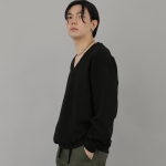 볼드 브이넥 무지 스웨트셔츠 BVN-801 블랙