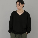 볼드 브이넥 무지 스웨트셔츠 BVN-801 블랙