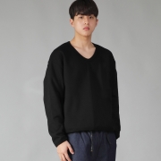 V넥 기모 무지맨투맨 VNS-818 블랙