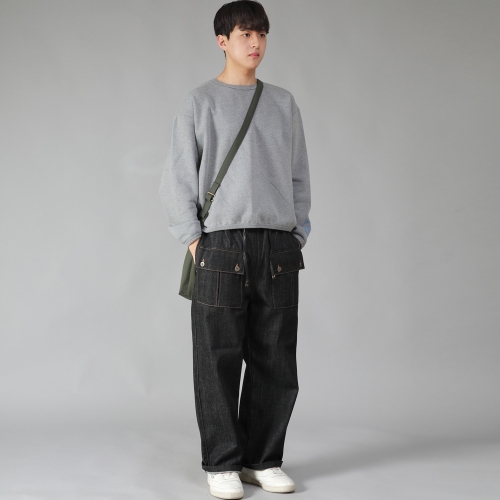EX 와이드 더블버튼 카고팬츠 EDC-345 데님 블랙