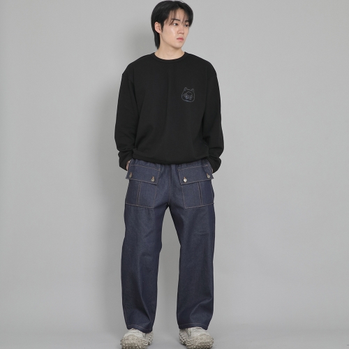 EX 와이드 더블버튼 카고팬츠 EDC-345 데님 인디고
