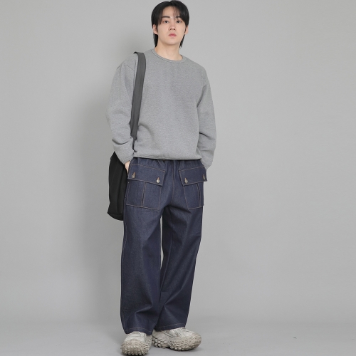 EX 와이드 더블버튼 카고팬츠 EDC-345 데님 인디고