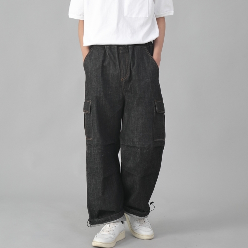 EX 와이드 패러슈트 카고팬츠 DDP-343 데님 블랙