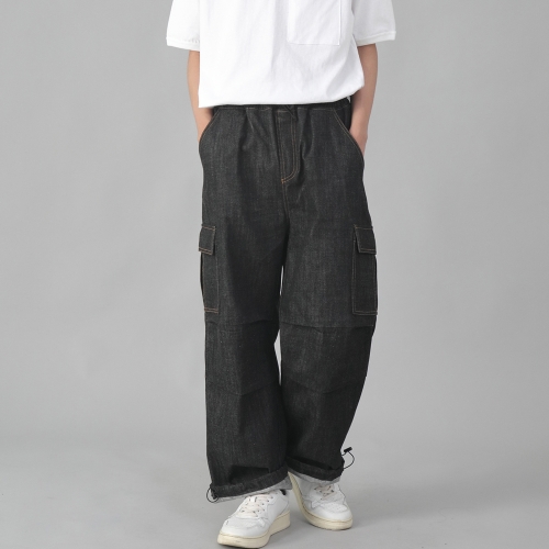 EX 와이드 패러슈트 카고팬츠 DDP-343 데님 블랙
