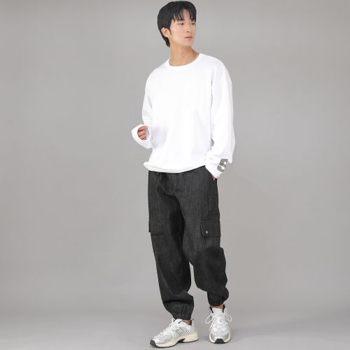 스냅버튼 와이드 카고조거 팬츠 SWC-361 데님 블랙 BKS