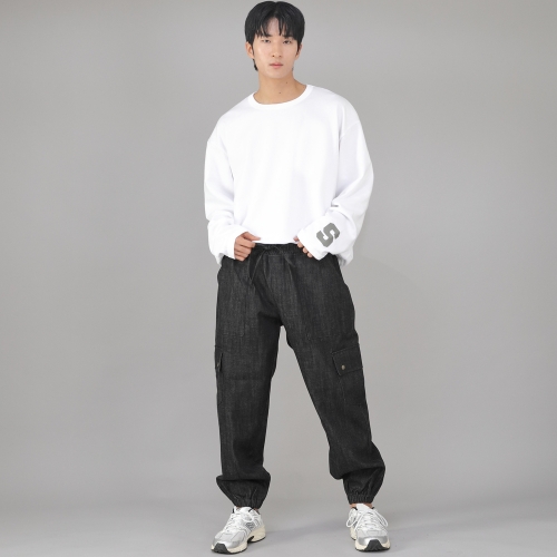 스냅버튼 와이드 카고조거 팬츠 SWC-361 데님 블랙 BKS