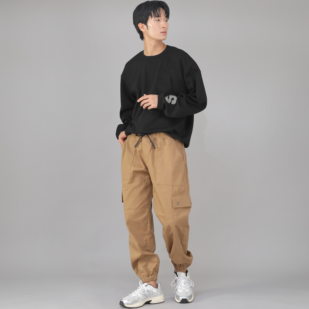 스냅버튼 와이드 카고조거 팬츠 SWC-361 카멜