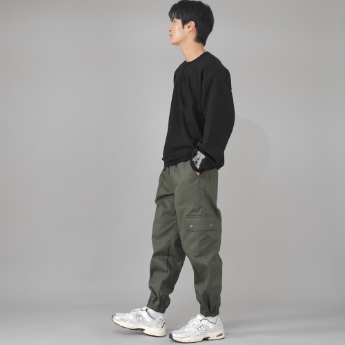 스냅버튼 와이드 카고조거 팬츠 SWC-361 카키