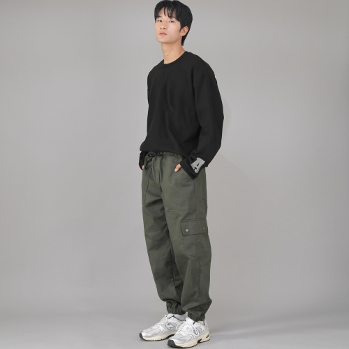 스냅버튼 와이드 카고조거 팬츠 SWC-361 카키