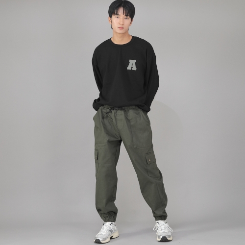 스냅버튼 와이드 카고조거 팬츠 SWC-361 카키