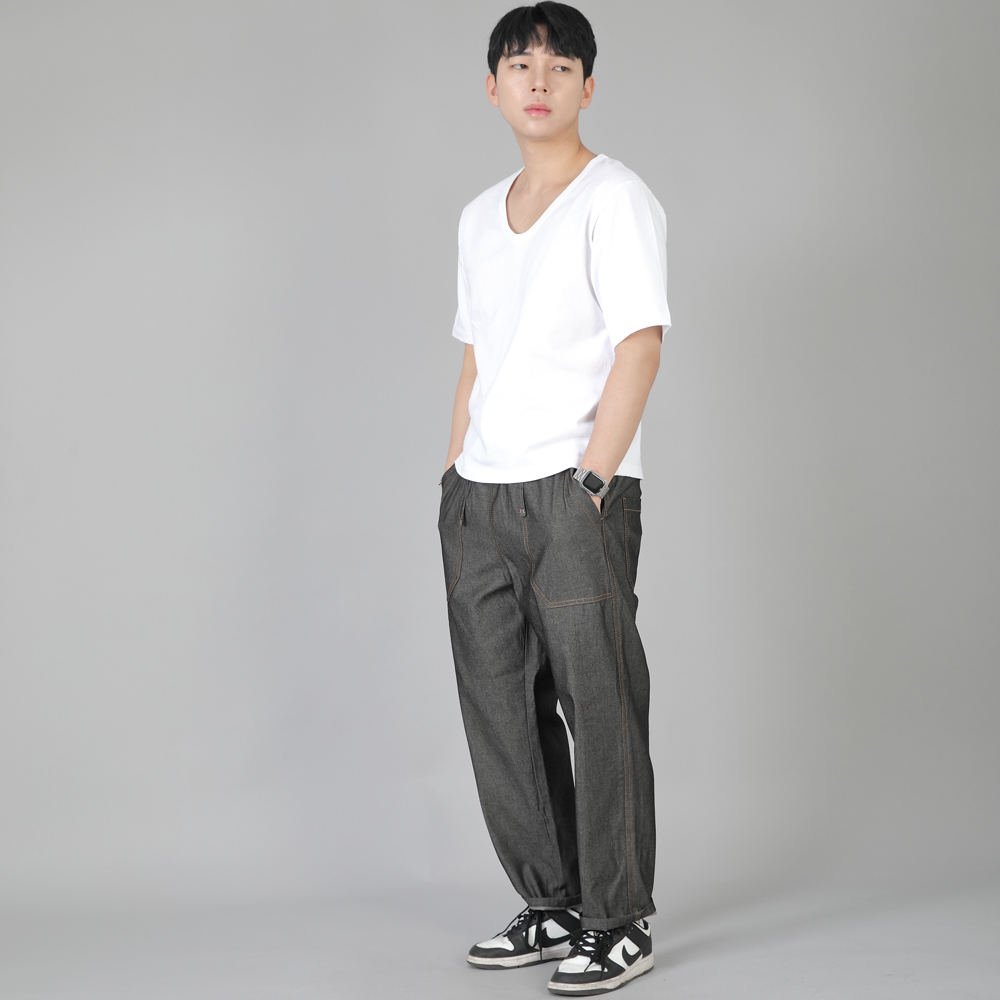 앵클드롭 클래식 퍼티그 테이퍼드 팬츠 AFT-306 데님 그레이블랙