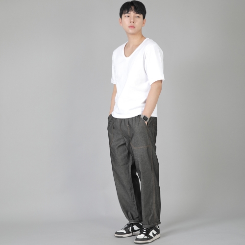 앵클드롭 클래식 퍼티그 테이퍼드 팬츠 AFT-306 데님 그레이블랙