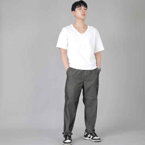 앵클드롭 클래식 퍼티그 테이퍼드 팬츠 AFT-306 데님 그레이블랙