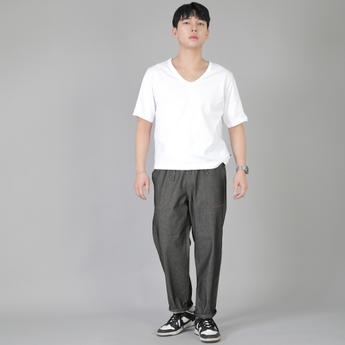 앵클드롭 클래식 퍼티그 테이퍼드 팬츠 AFT-306 데님 그레이블랙