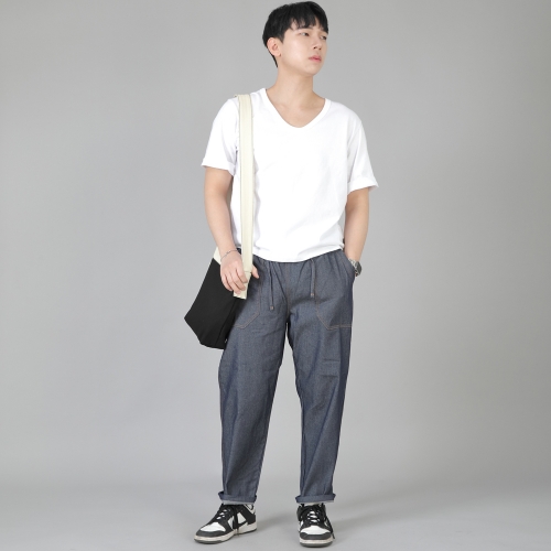 앵클드롭 클래식 퍼티그 테이퍼드 팬츠 AFT-306 데님 라이트인디고