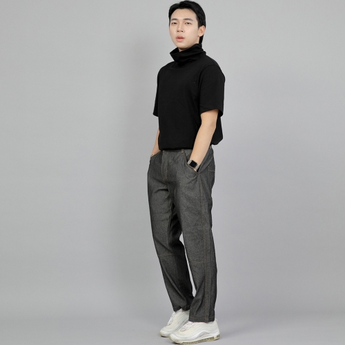 와이드 커팅크롭 하프밴드 팬츠 WCH-327 데님 그레이블랙 BRS