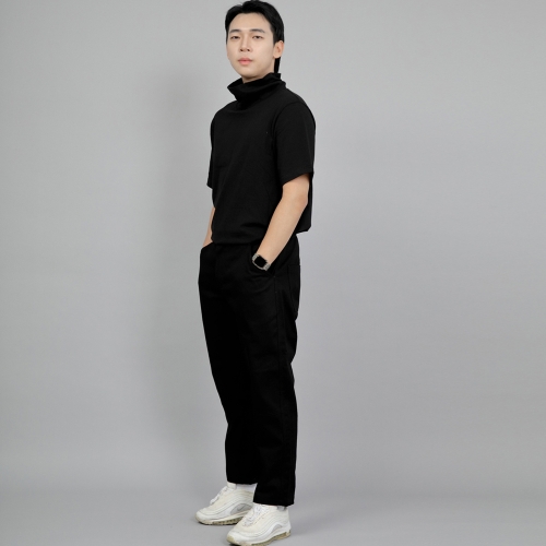 와이드 커팅크롭 하프밴드 팬츠 WCH-327 블랙