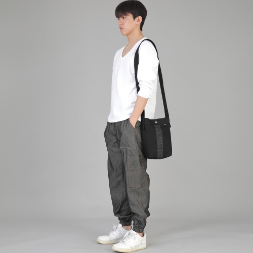 투레이어 와이드 카고조거 팬츠 W2-308J 데님 그레이블랙