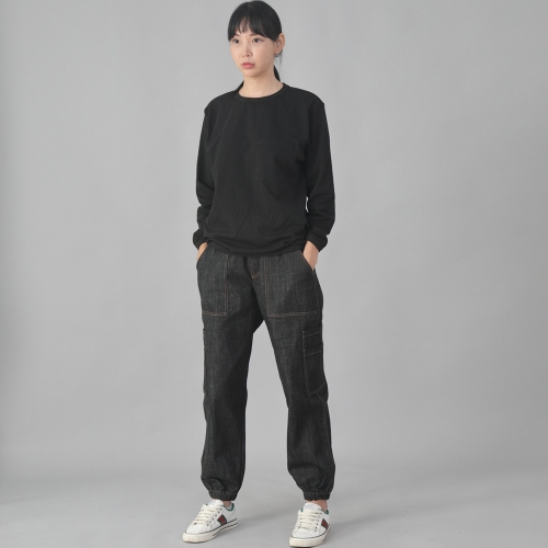 투레이어 와이드 카고조거 팬츠 W2-308J 데님 블랙