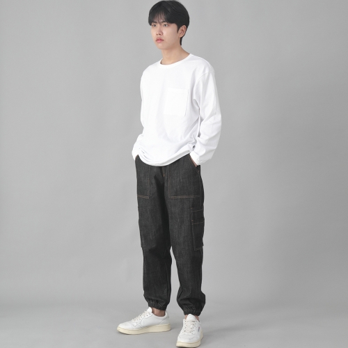 투레이어 와이드 카고조거 팬츠 W2-308J 데님 블랙