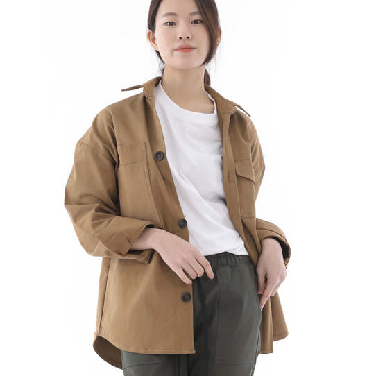 투레이어 바텍포켓 버튼 셔츠자켓 2L-401SJ 카멜
