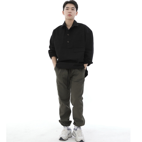 투레이어 바텍포켓 버튼 풀오버 셔츠자켓 2L-403PS 블랙