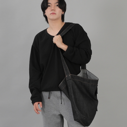 지퍼포켓 빅 크로스 에코백 ZPC-138 데님 블랙 BRS