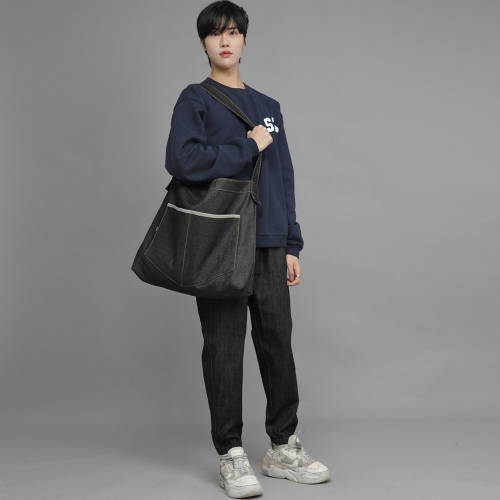 펜타곤 포켓 빅사이즈 크로스 에코백 PPC-115 데님 블랙