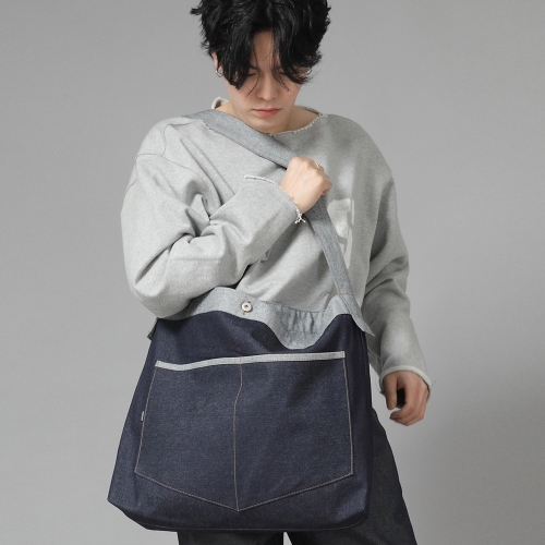 펜타곤 포켓 빅사이즈 크로스 에코백 PPC-115 데님 인디고