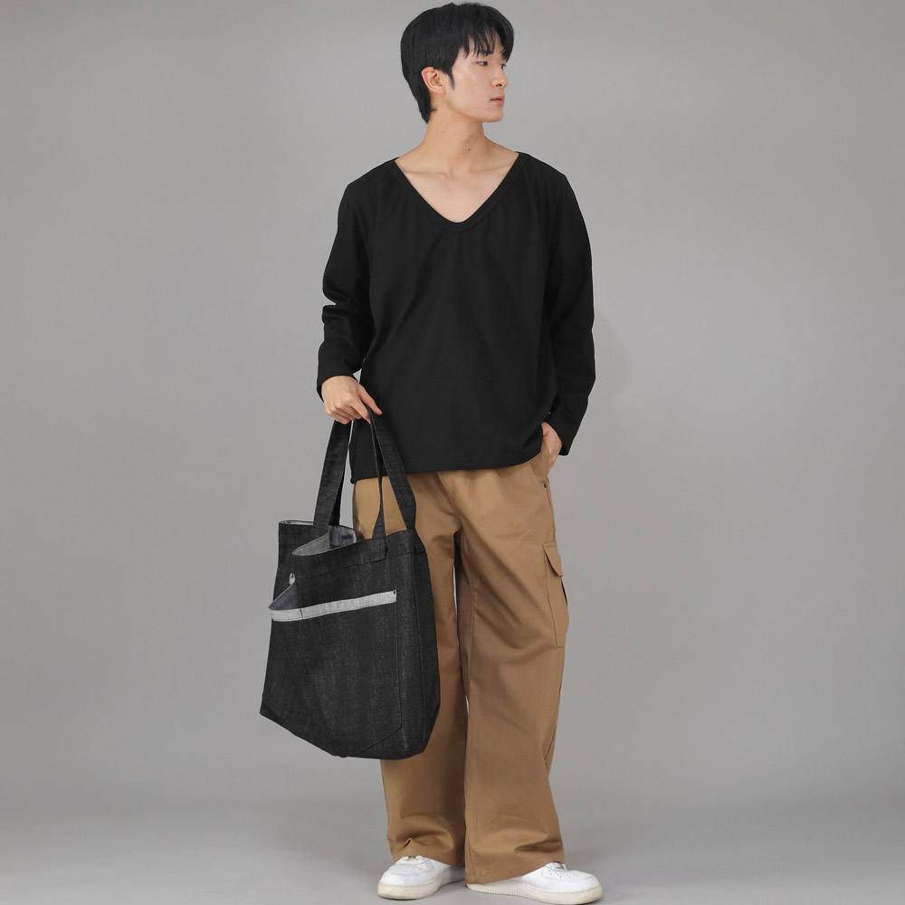 메가 빅사이즈 펜타곤 에코백 MBE-141 데님 블랙 BKS