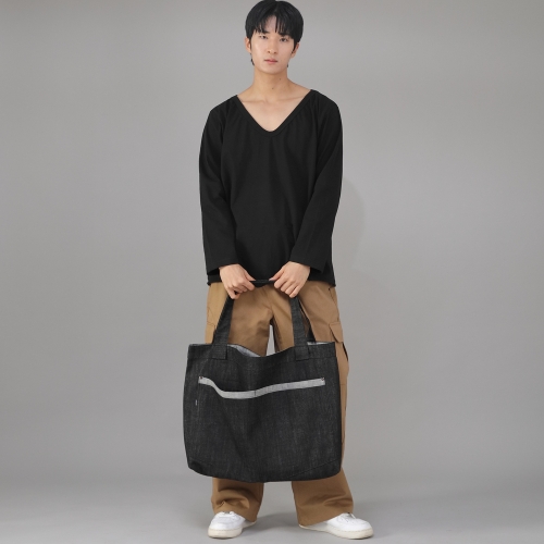 메가 빅사이즈 펜타곤 에코백 MBE-141 데님 블랙 BKS