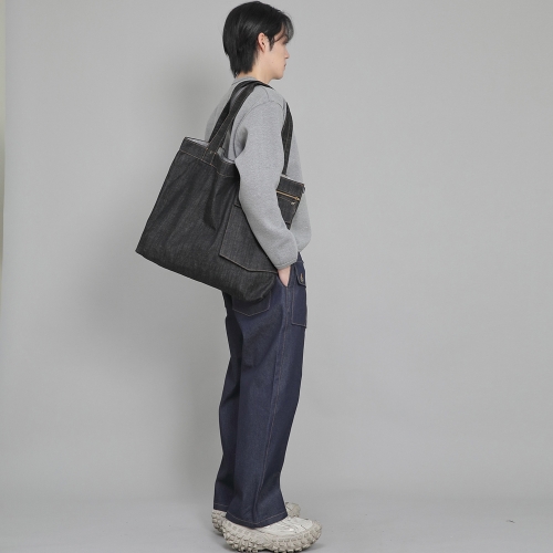 지퍼포켓 빅사이즈 에코백 FZP-107 데님 블랙