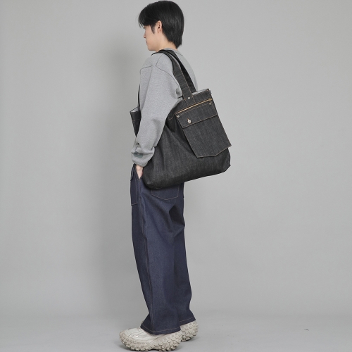 지퍼포켓 빅사이즈 에코백 FZP-107 데님 블랙