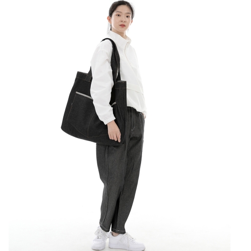 펜타곤 포켓 빅사이즈 에코백 PP-108 데님 블랙 BRS