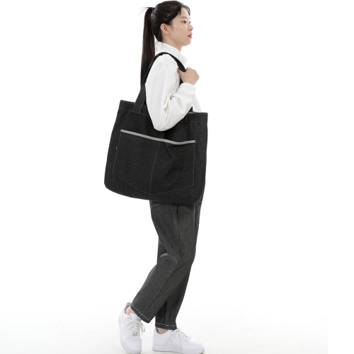 펜타곤 포켓 빅사이즈 에코백 PP-108 데님 블랙 BRS