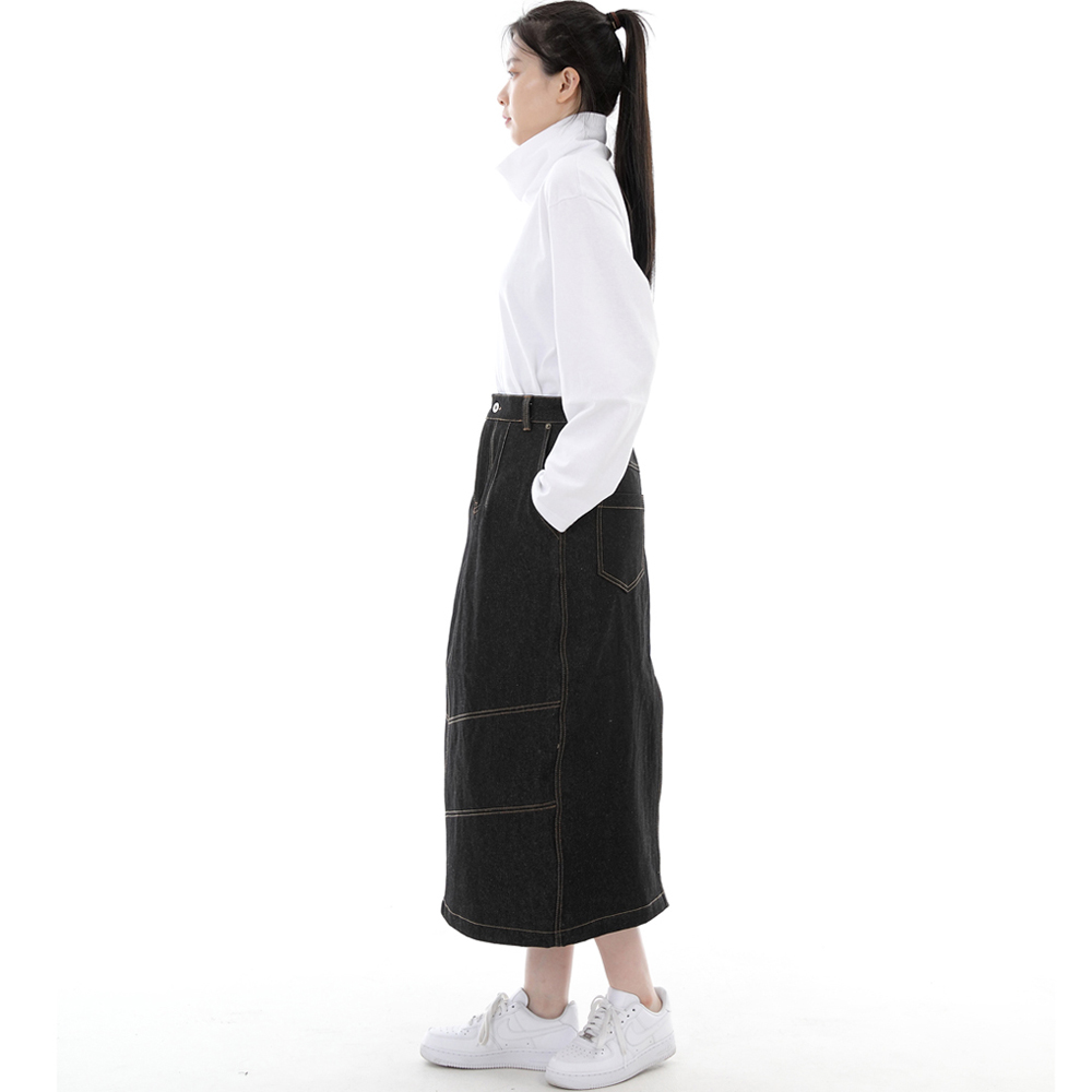 와이드돔 하프밴드 롱스커트 WDH-1303 데님 블랙 BRS